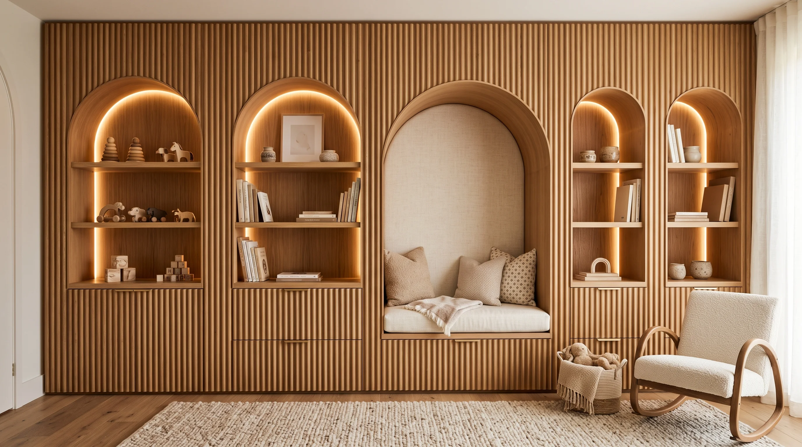 Geometric architectural wall panel system with integrated hidden storage